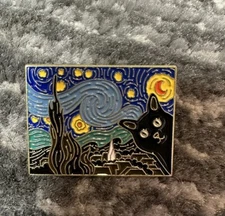 Black Cat Enamel Pin Starry Night With Kitten Face Brooch Lapel Badge Jewelry