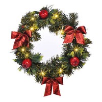 Led Tannen Kranz Warm Weiß - 28 Cm - Weihnachten Advent TüR Deko Timer Batterie