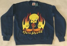 New WB Looney Tunes TWEETY BIRD Sweatshirt Blue Youth M 7/8