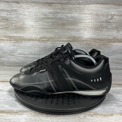 Fila Mens Sport Black Leather Low Top Lace Up Driving Sneakers Size 10