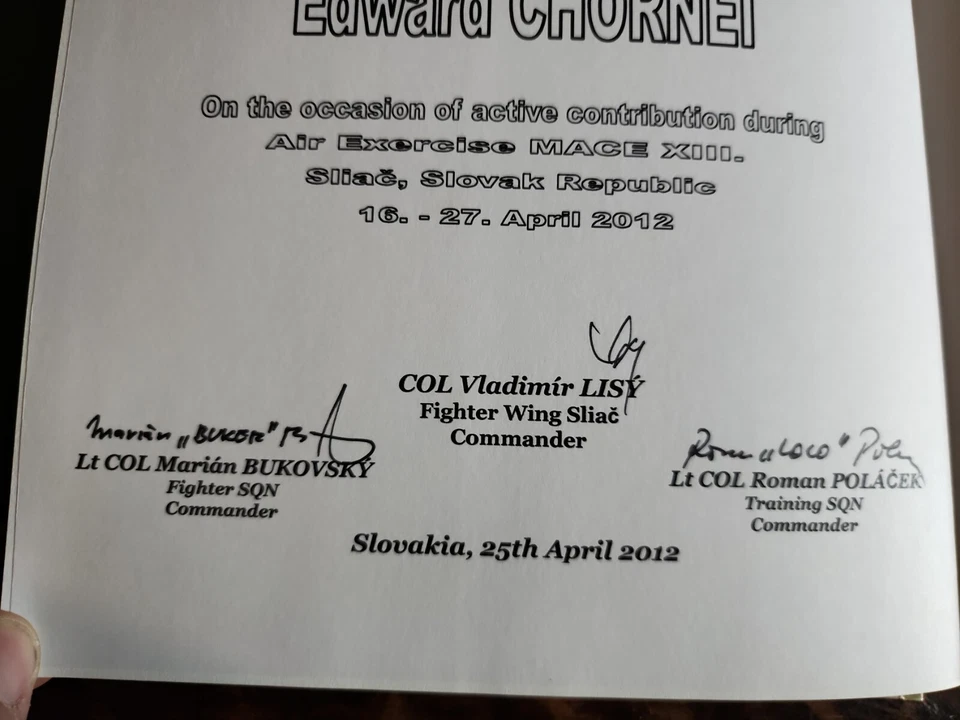 Fighter Wing Sliac Commander Edward Chornei SIGNED Slovakian Military Travel - Image 3 of 4