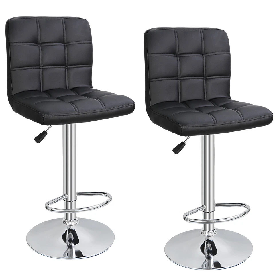 Set of 4 Bar Stools Adjustable Height Swivel Dining Chairs Modern Counter Black - Image 2 of 4