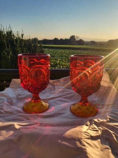 LE Smith Moon Stars AMBERINA Wine Water Goblet 6