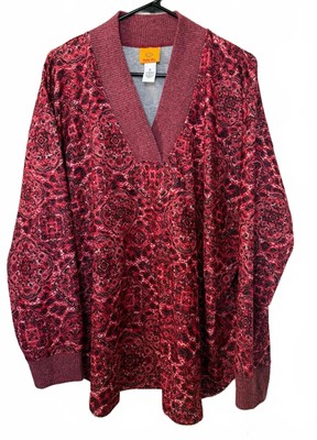 NEW Ruby Rd. Top Blouse XL Extra Large Ruby Red V Neck Soft Cozy Pullover 