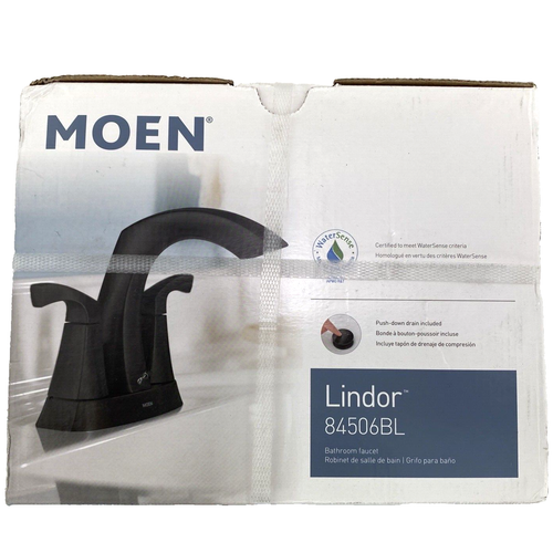 🆕 MOEN 84506BL Lindor 2Handle 4" Centerset High Bathroom Faucet