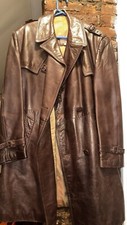 Vintage Cortefiel Leather Trench Coat Jacket Mens 44 Carmel Brown Soft Long