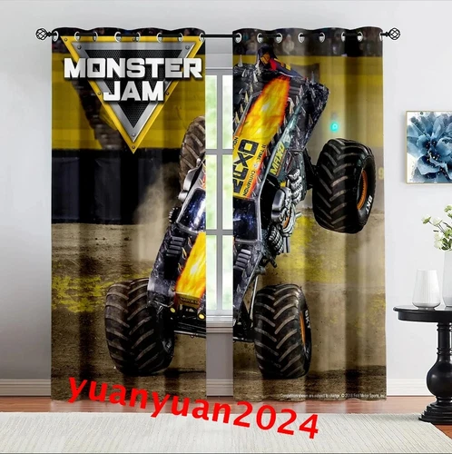 Niños Monster Jam Trucks 3D Blackout Cortina Dormitorio Anillo Térmico Top Ojales Regalo - Imagen 16 de 17