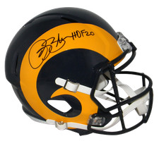 ISAAC BRUCE AUTOGRAPHED ST LOUIS RAMS FULL SIZE SPEED HELMET W/ HOF 20