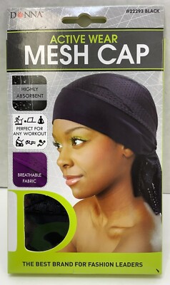 Donna Active Wear Mesh Cap, Black, Highly Absorbent, FREE SHIPPING
