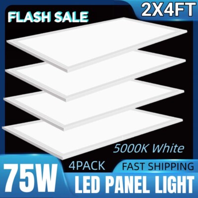 LED Panel Light 4Pack 75W 2x4 FT,Recessed Edge-Lit Drop Ceiling Troffer Flat LED