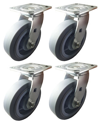 6'' x 2'' Heavy Duty Non-Marking Rubber Wheel Caster - 4 Swivels  (Flat)