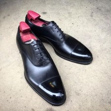Handcrafted New Men's Genuine Black Leather Oxford Toe Cap Lace up Dress Shoes