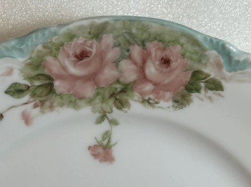 Antique Fine Porcelain Dinner Plate White With Dusty Rose Roses 10in Limoges - Picture 2 of 10