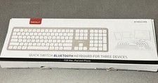 New MACALLY BTWKEYMB Quick Switch Bluetooth Keyboard For 3 Devices Silver