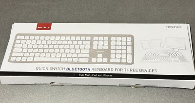 New MACALLY BTWKEYMB  Quick Switch Bluetooth Keyboard  For 3 Devices Silver