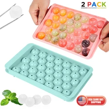 2x Ice Cube Tray Ball Maker Mold Mini Round Reusable with Lid Freezer Tea Coffee
