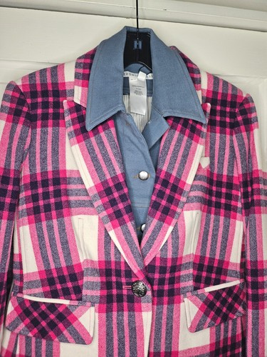 sz 4 NWT VERONICA BEARD Dickey Jacket CUTAWAY Fuschia Pink FLANNEL Plaid Women - Picture 8 of 13
