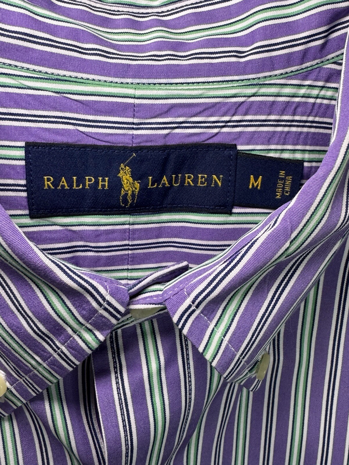 Ralph Lauren camicia uomo viola verde righe bottoni media classica pony