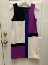 GRACE ELEMENTS Purple Ivory & Black Color Block Sleeveless Sheath Dress
