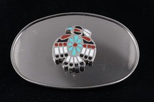 VINTAGE TURQUOISE INLAID PEYOTE BIRD SILVER BELT BUCKLE 4658
