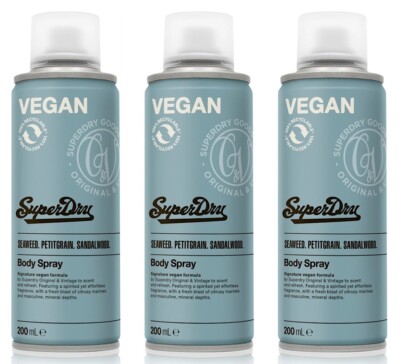   SUPERDRY Men Deo Spray Bodyspray Seewead Petitgrain Sandalwood 3x 200ml  