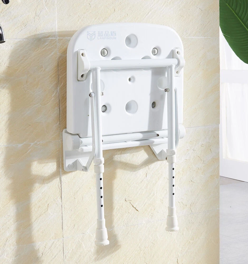 Height Adjustable Folding Shower Bench Seat With Legs Wood
