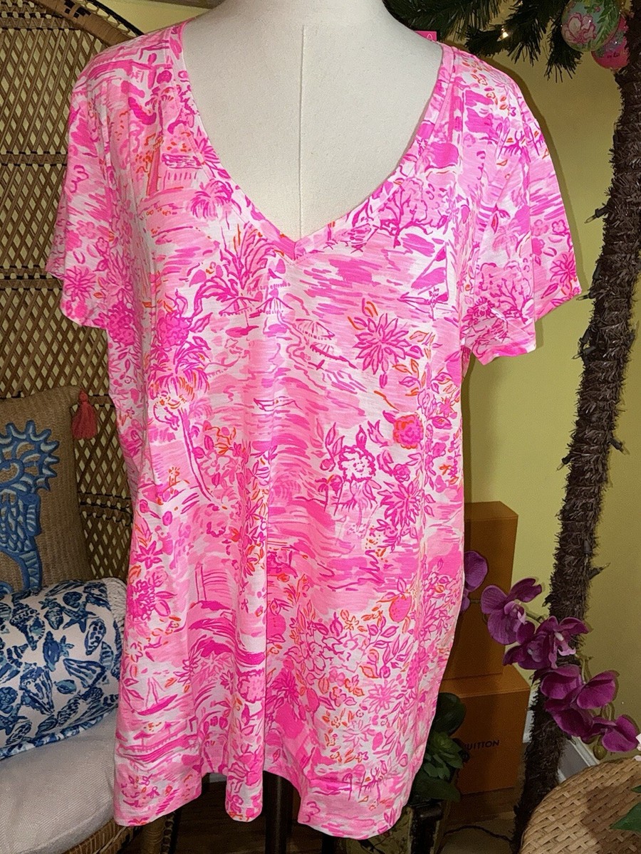 Lilly Pulitzer NWT Etta Scoop Neck Top Peony Pink Seaside