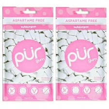 PUR Xylitol Chewing Gum Bubblegum 55 Pieces, 2 Pack Sugarless Vegan Pure