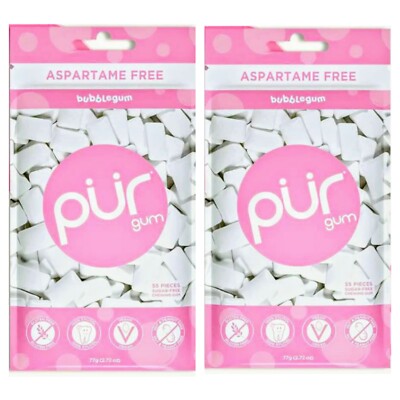 PUR Xylitol Chewing Gum Bubblegum (55 Pieces, 2 Pack) Sugarless Vegan Pure