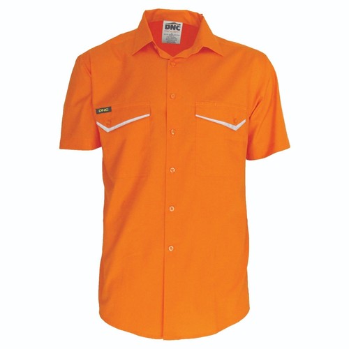DNC Workwear Rip Stop Hi Vis 100% Cotton Safety Shirt W UnderArm Cooling Vents - 第 1/3 張圖片