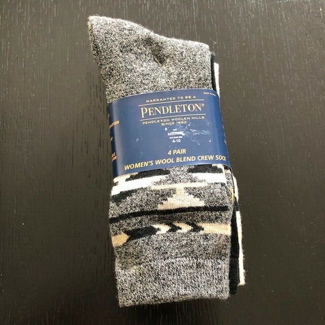Pendleton Womens Wool Blend Crew Socks 4 Pair/pk Black Grey white New
