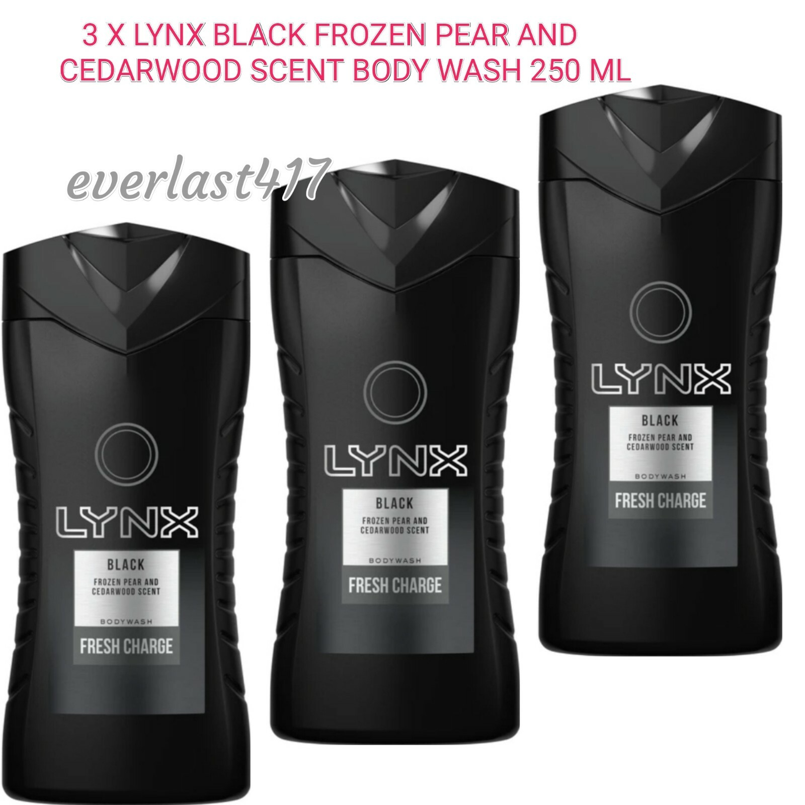Lynx Black Frozen Pear Cedarwood Body Wash 250ml 3 Pack Refreshing cleanse