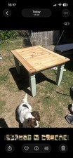 Mexican farmhouse pine kitchen/dining table Osmo oil and sage green painted legs