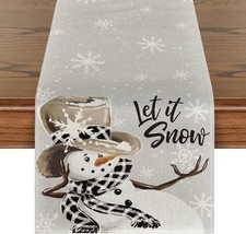 Bright Grey Snowman Snowflake Table Runner 13x48 - Ideal for Holiday Gatherings
