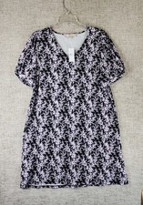 Ann Taylor LOFT Stretch Knit Midi Dress Womens L Black Purple Floral V-Neck NWT