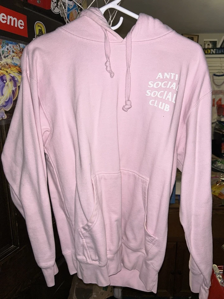Sudadera con Capucha Anti Social Social Club Para Hombres M Rosa Logo Estándar Foto 2 de 4