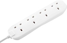 Masterplug Four Socket Extension Lead, 5 Metre Cable, Unswitched, 5m, White 