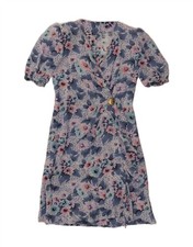 VINTAGE Womens Wrap Dress UK 12 Medium Blue Floral AT03