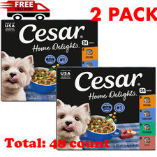 Cesar Home Delights Wet Dog Food Meat Poultry Variety Adult 3.5 Oz Trays, 48 ct