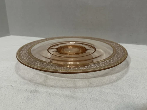 Vintage Pink With Gold Trim 10 Inch Depression Glass Pedestal Cake Plate