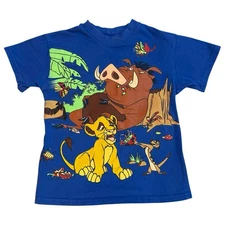 Vintage 90s Disney Lion King T-Shirt Youth 5–6 Simba Timon Pumbaa Jungle AOP