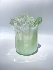 Vintage Murano Art Glass Vase Seafoam Opaline Ruffled Rim. Made In Italy 5  