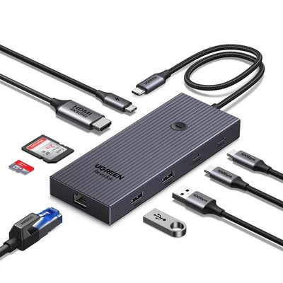 UGREEN USB C Hub, 9-in-1 4K@60Hz HDMI to USB-C Adapter, 1Gbps Ethernet, Grau 