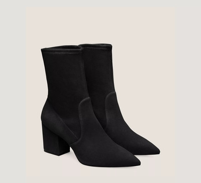 Stuart Weitzman Avenue 75 Block Heel Sock Bootie size 8.5 Black Suede with Box