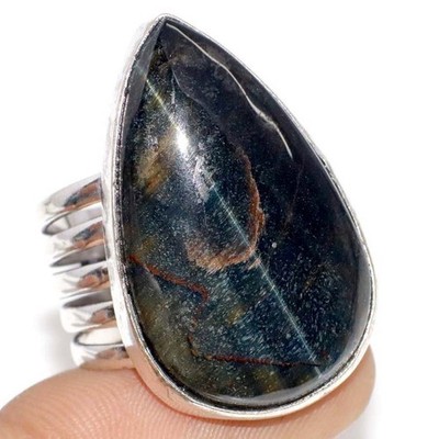 925 Silver Plated Black Tiger Eye Ring Handmade Jewelry Size US 10.5 GW