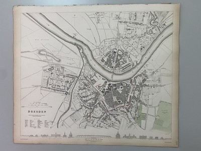 DRESDEN. Antique town city map plan. Key buildings profiles. SDUK 1833 old