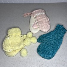 3 Knitted Crochet Booties Mittens Gloves Small Lot Assorted As Pictured Rare