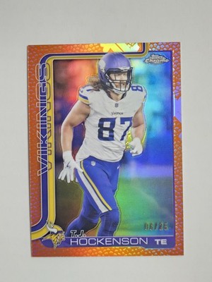 2025 Topps Chrome TJ Hockenson #200 Orange Leather/Pigskin Refractor /25 Vikings