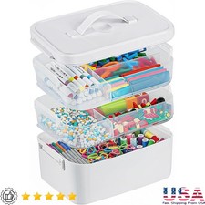 Portable Craft Storage Box W/ Removable Trays Organizer Beads Stationery New