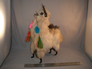 Handmade Alpaca Fur Llama Plush Stuffed Animal Collectible Souvenir Wire Legs